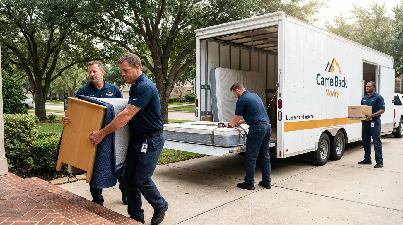 Crew loading residential truck for cross-state move from White Cloud, MI