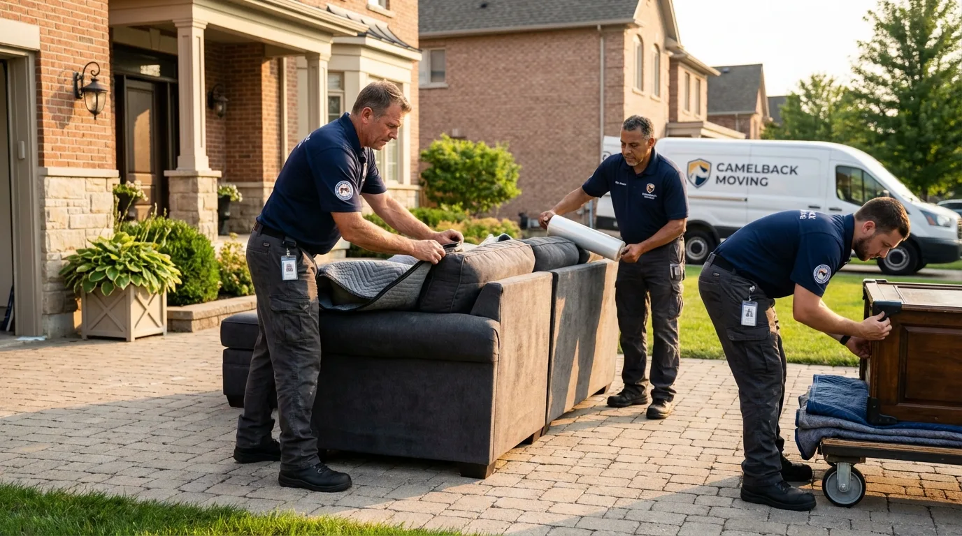 Large estate moving crew wrapping furniture in White Cloud, MI